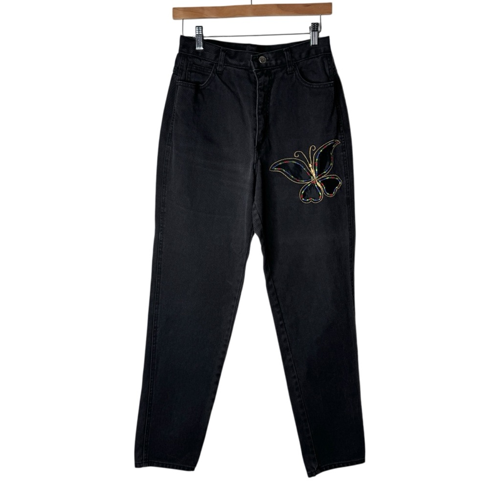 Vintage Frederick's of Hollywood Rare‎ Black Butterfly Detail High Rise Jeans